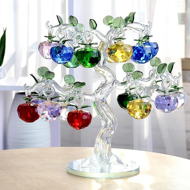 Crystal Glass Apple Tree Ornaments 18pcs Hanging Apples Home Decor Figurines Christmas New Year Crafts Gifts Souvenir Miniatures