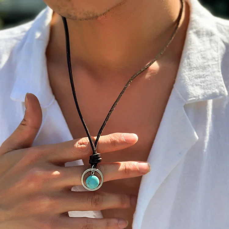 Olivenorma Silver Ring Turquoise Leather Necklace