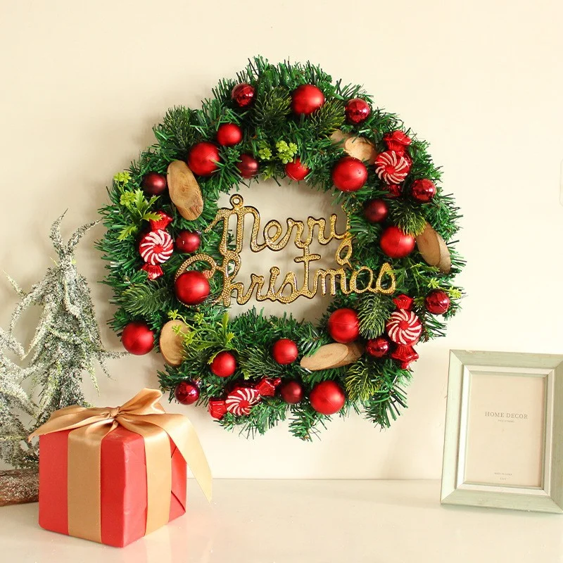 Christmas candy wreaths door hanging diy window scene decoration wreaths holiday Christmas ball rattan hanging ornaments
