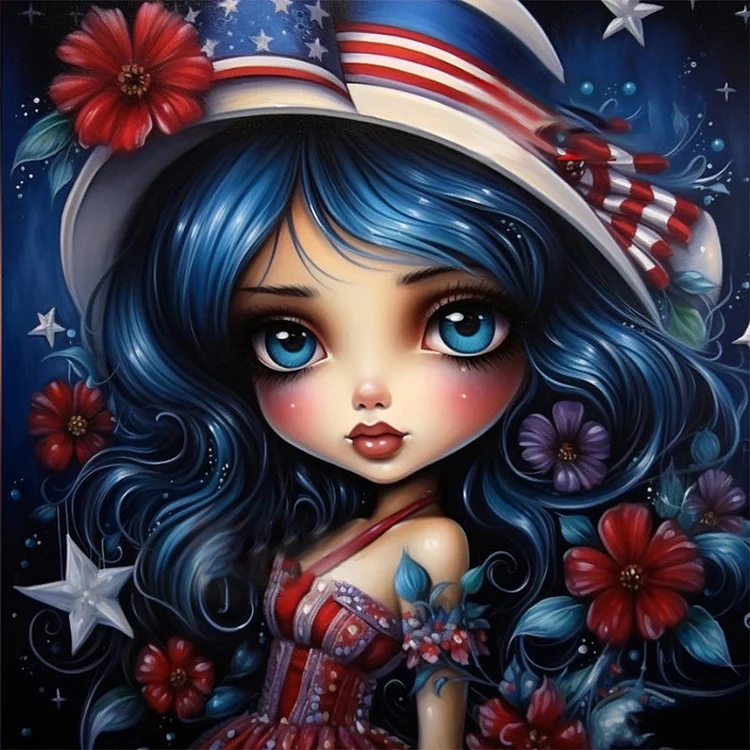 Cartoon Flag Girl 30*30CM (Canvas) Full Round Drill Diamond Painting gbfke