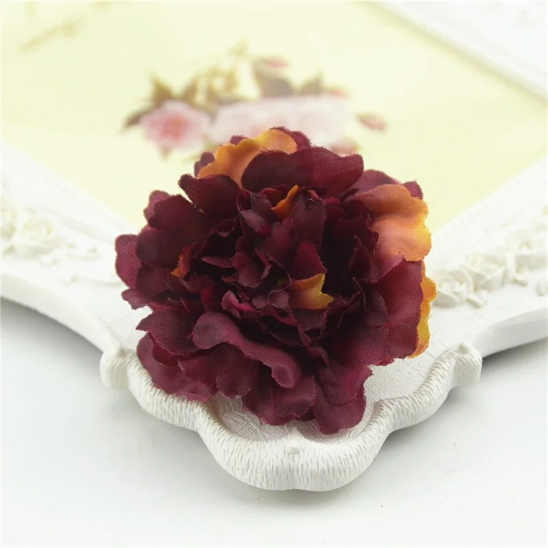 10pcs Cheap 4.5cm Mini Artificial Silk Flower Heads European Fall Vivid Peony For Wedding Home Decoration Chrismas Gift Crafts