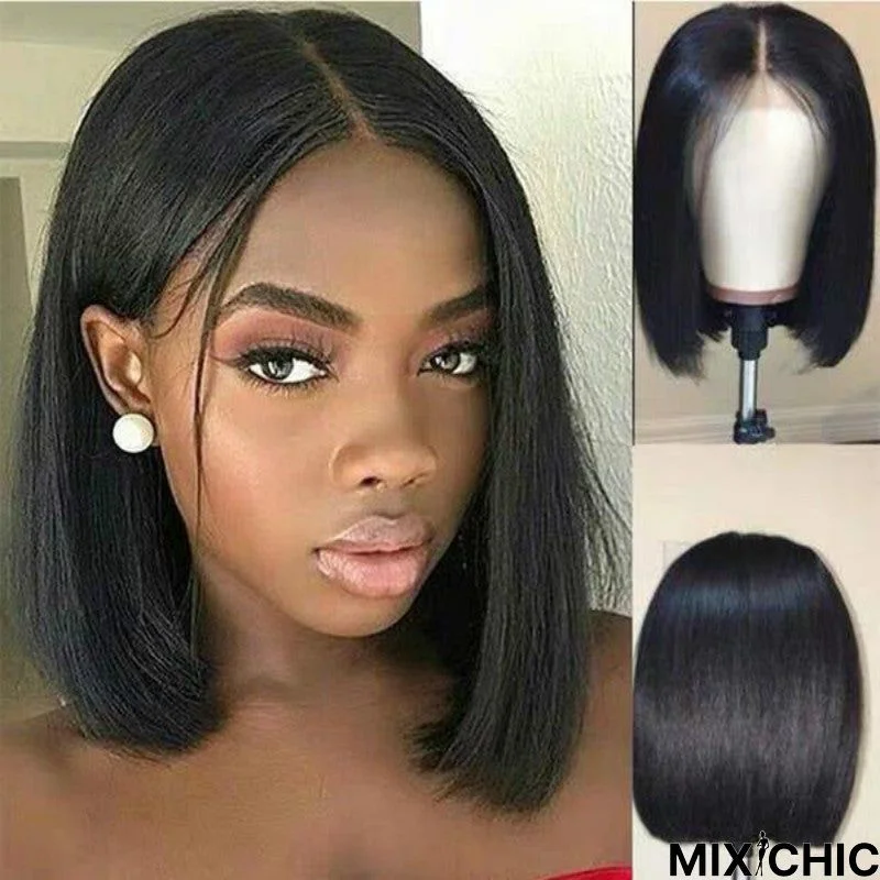 Wig Female Black Short Straight Hair Split Bobo Headgear