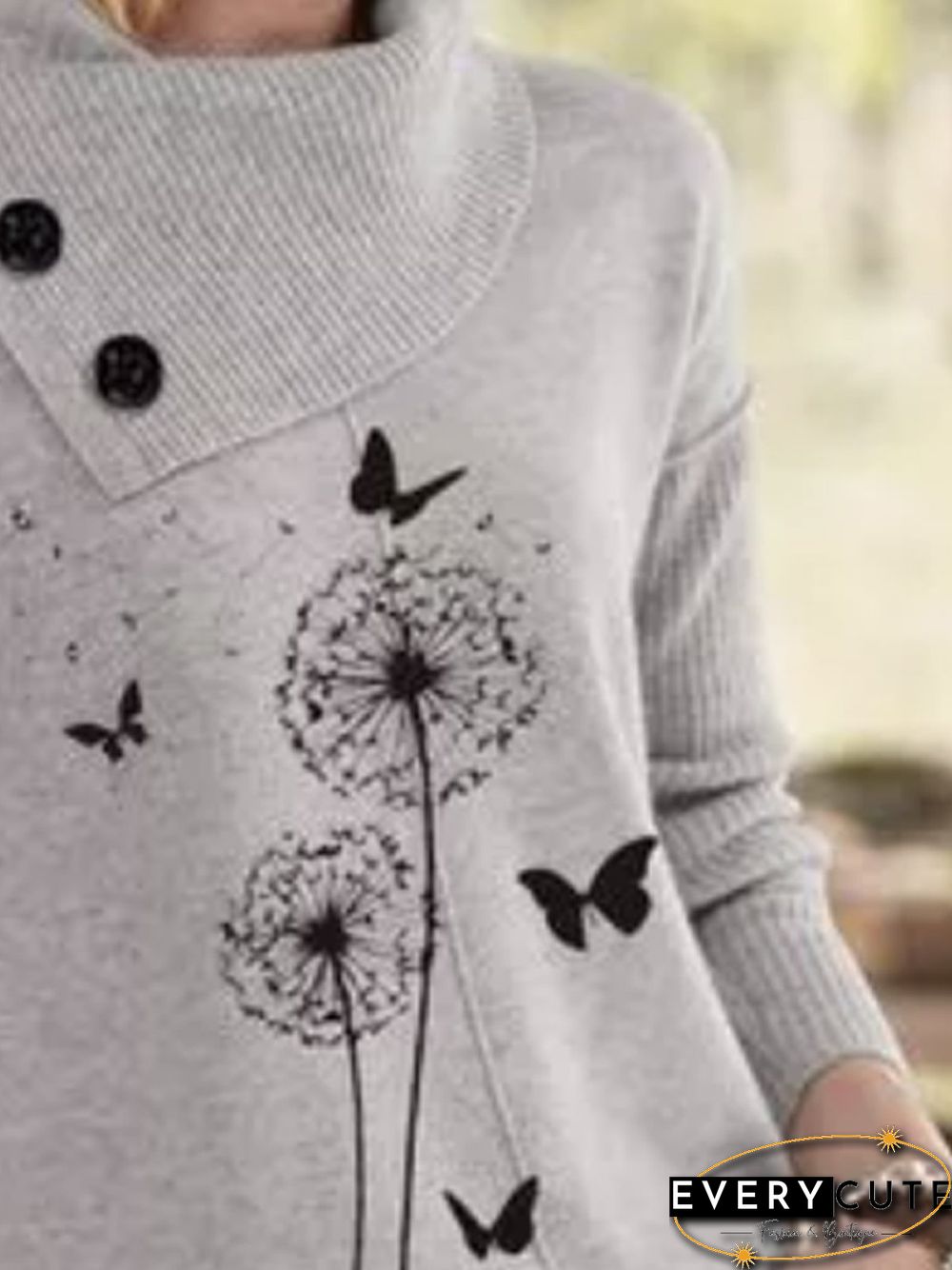 Women Casual Floral Autumn Daily Statement Shawl collar Cotton-Blend Sweater