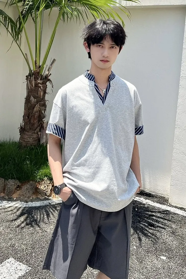 Dropped Shoulder Polo Shirt Men's Relaxed Fit Cotton Top