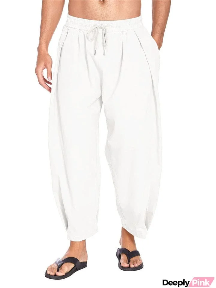 Casual Drawstring Linen Pants With Pockets