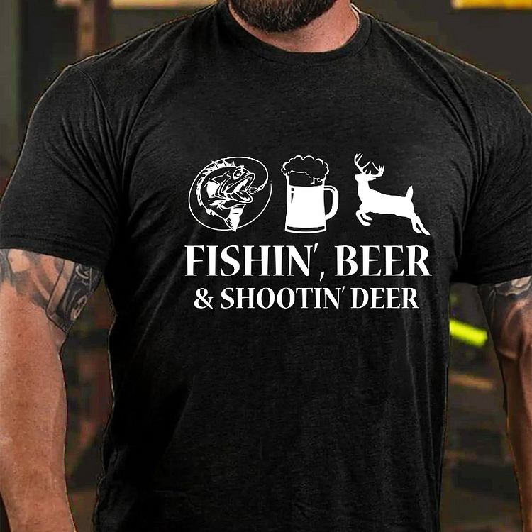 Fishin', Beer & Shootin' Deer Funny Print T-shirt socialshop