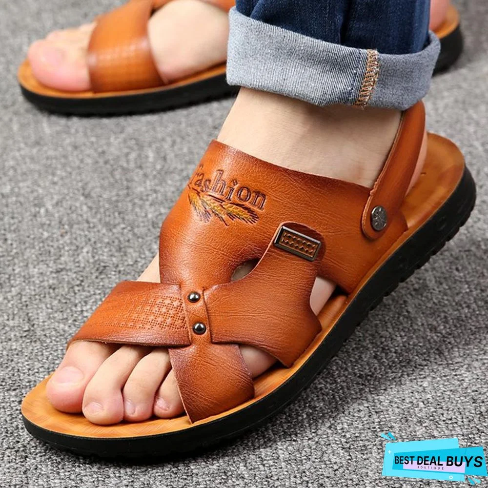 Men's Pu Leather Comfortable Sandals Non-Slip Slippers Shoes