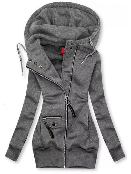 Winter Women Solid Hoodies Sweatshirt Fashion Casual Slim Long Sleeve Plus Size Hooded Coat Streetwear Zipper Jacket Tops Femme