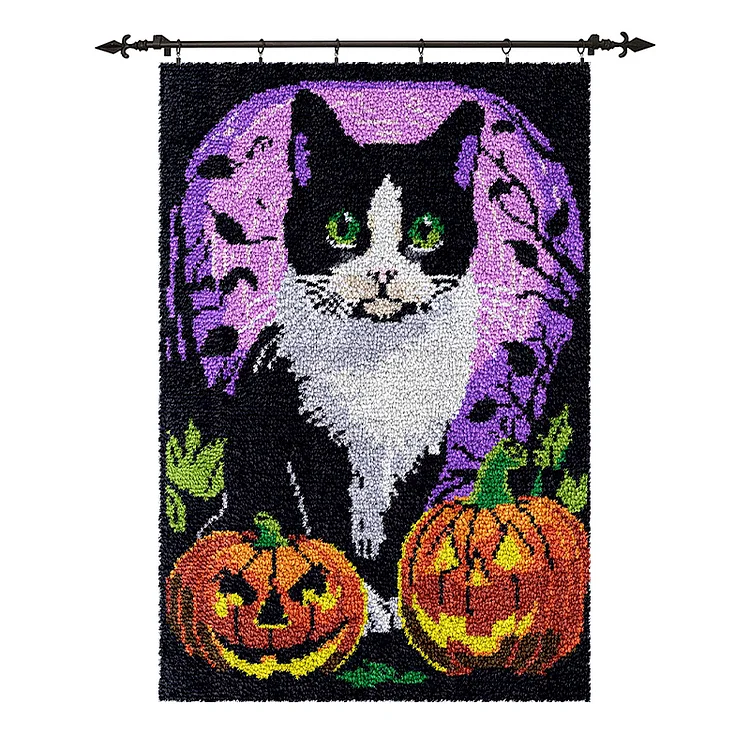 [Large Size] Halloween Cat and Pumpkins - Latch Hook Rug Kit veirousa