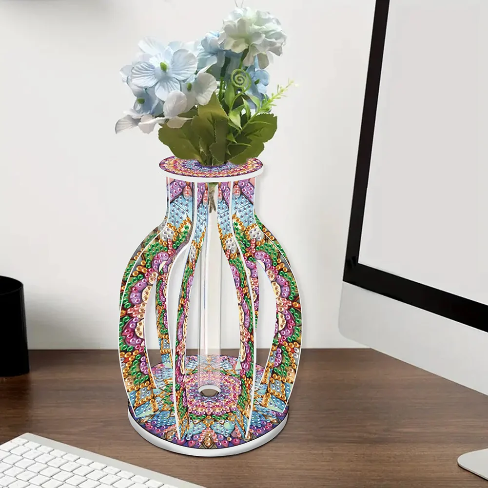 Acrylic Wood Mandala 5D DIY Diamond Painting Flower Vase for Home Office Decor