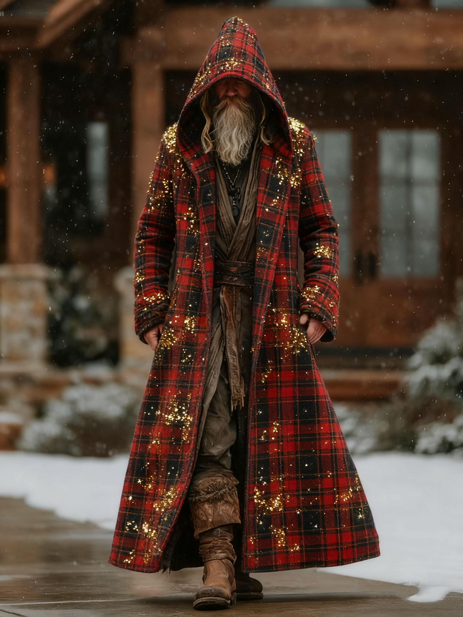 Men's Autumn Winter Christmas Printed Hooded Fleece Jacket