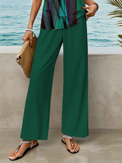 Women's Sleeveless Square Collar Graphic Printed Casual Set