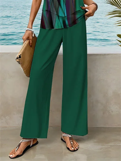 Women's Sleeveless Square Collar Graphic Printed Casual Set