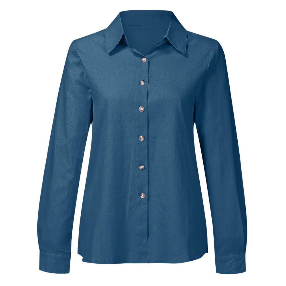 2021 Plus Size Women Cotton Linen Shirt 2019 New Casual Solid Long Sleeve Button Down Tops 4 Colours  Blouse Female