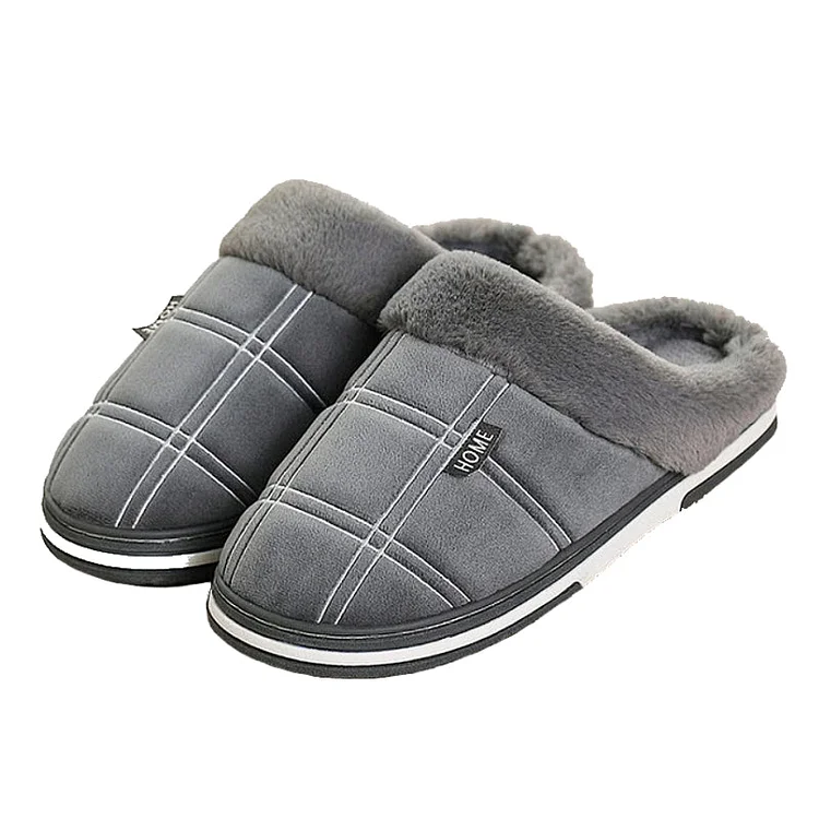 Gingham Suede Warm Slippers For Men Winter Slides Radinnoo.com
