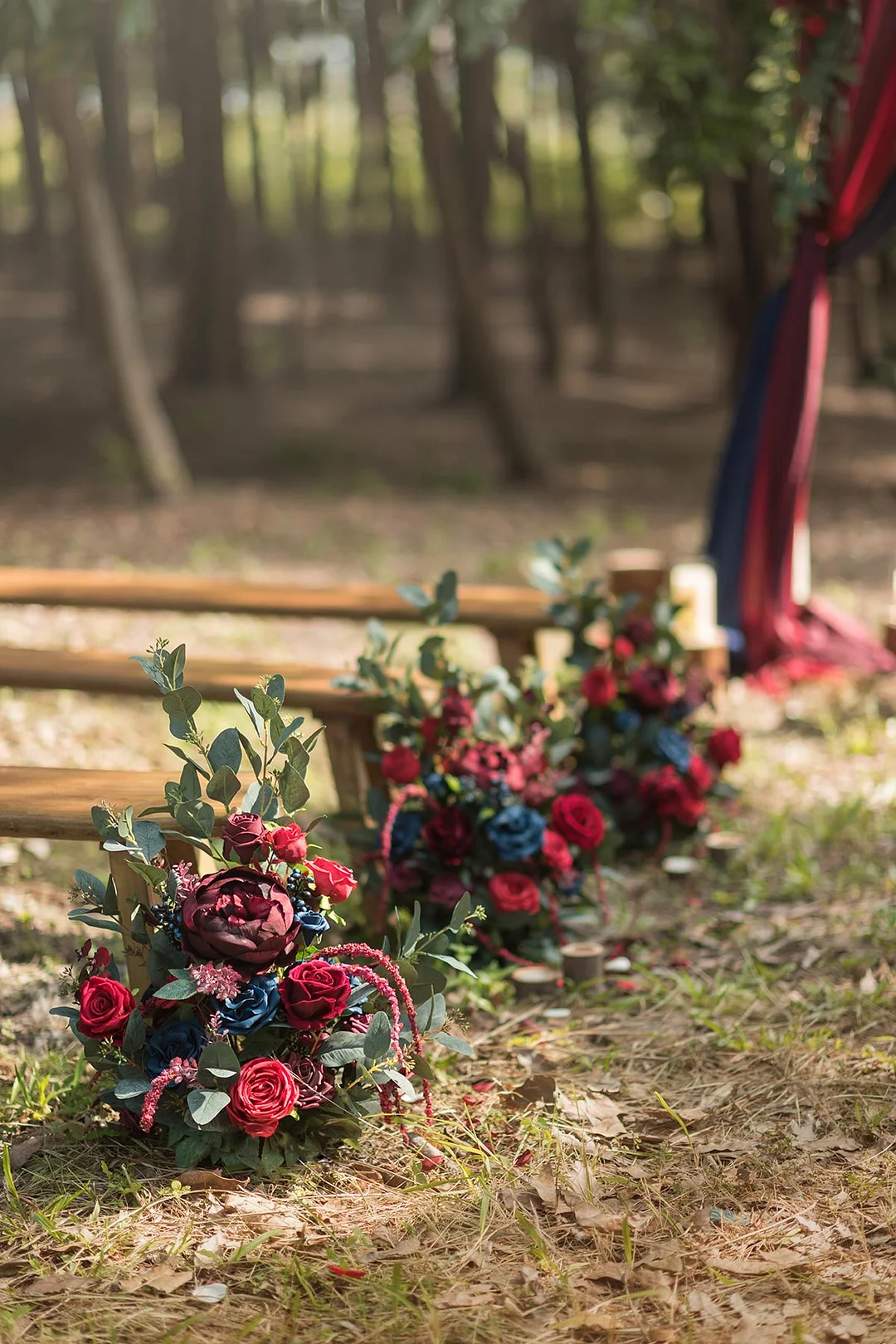 Free-Standing Flower Arrangements in Burgundy & Navy