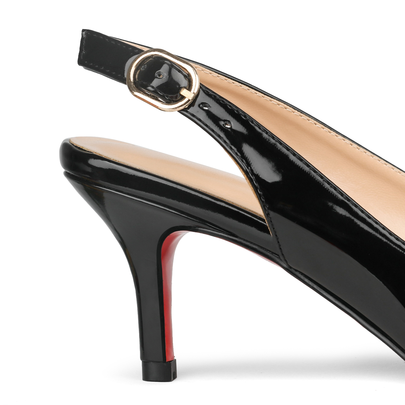 2.36" Women's Pointed Toe Slingback Red Bottom Shoes Kitten Heel Pumps Patent-MERUMOTE