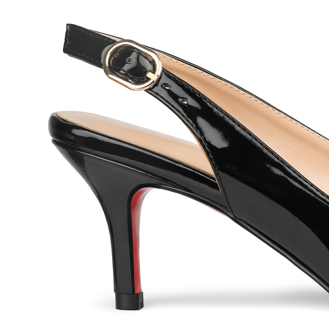 2.36" Women's Pointed Toe Slingback Red Bottom Shoes Kitten Heel Pumps Patent-MERUMOTE