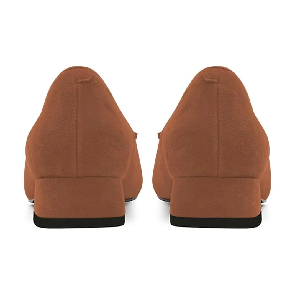 Brown Faux Suede Square Toe Loafer Low Heel Pumps with Tassels