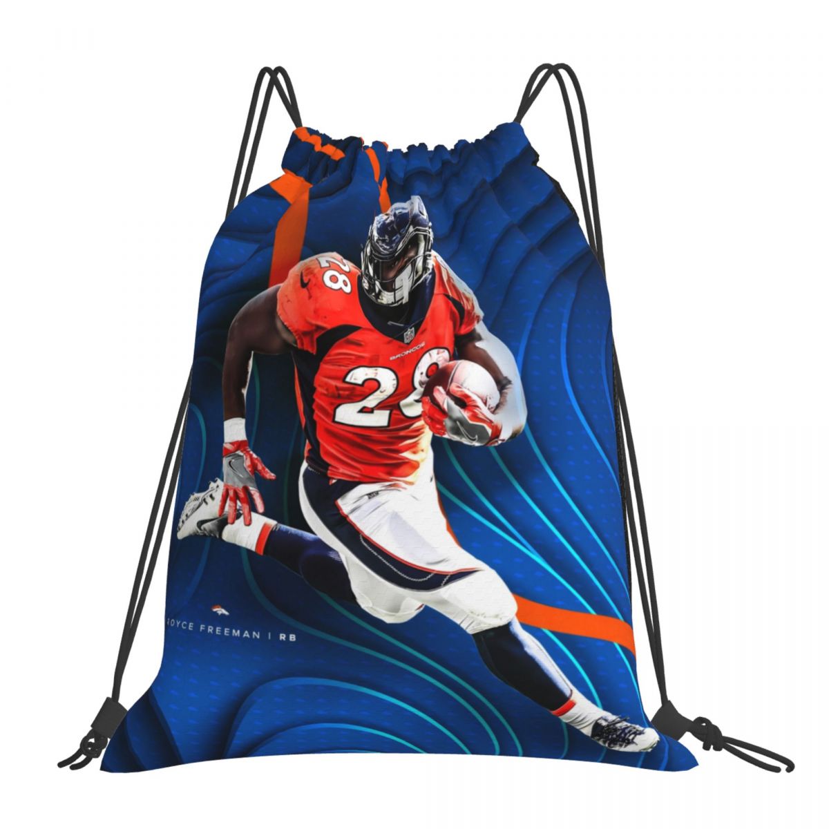 Denver Broncos Royce Freeman Waterproof Adjustable Lightweight Gym Drawstring Bag