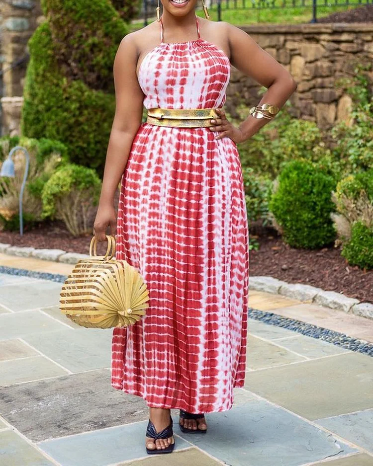Tie-dye Printed Loose Back Strap Dress