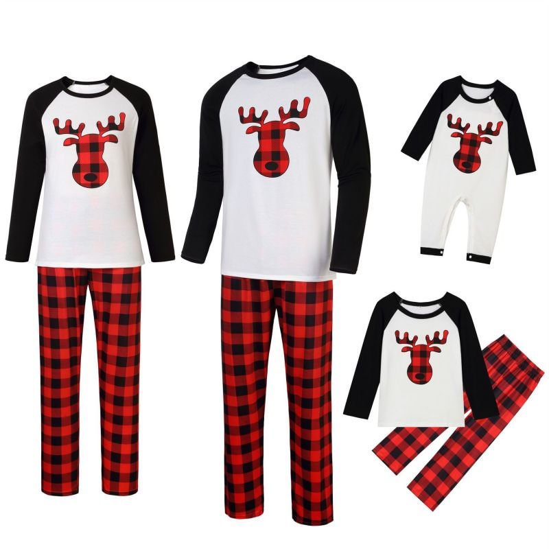 Plaid Matching Christmas Pajamas Elk Family Pajamas Family Sleepwear-elleschic