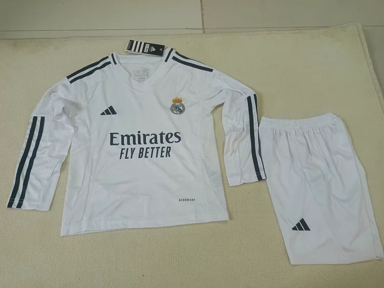 2024/25 Real Madrid Home Long Sleeve Jersey - Kids Set