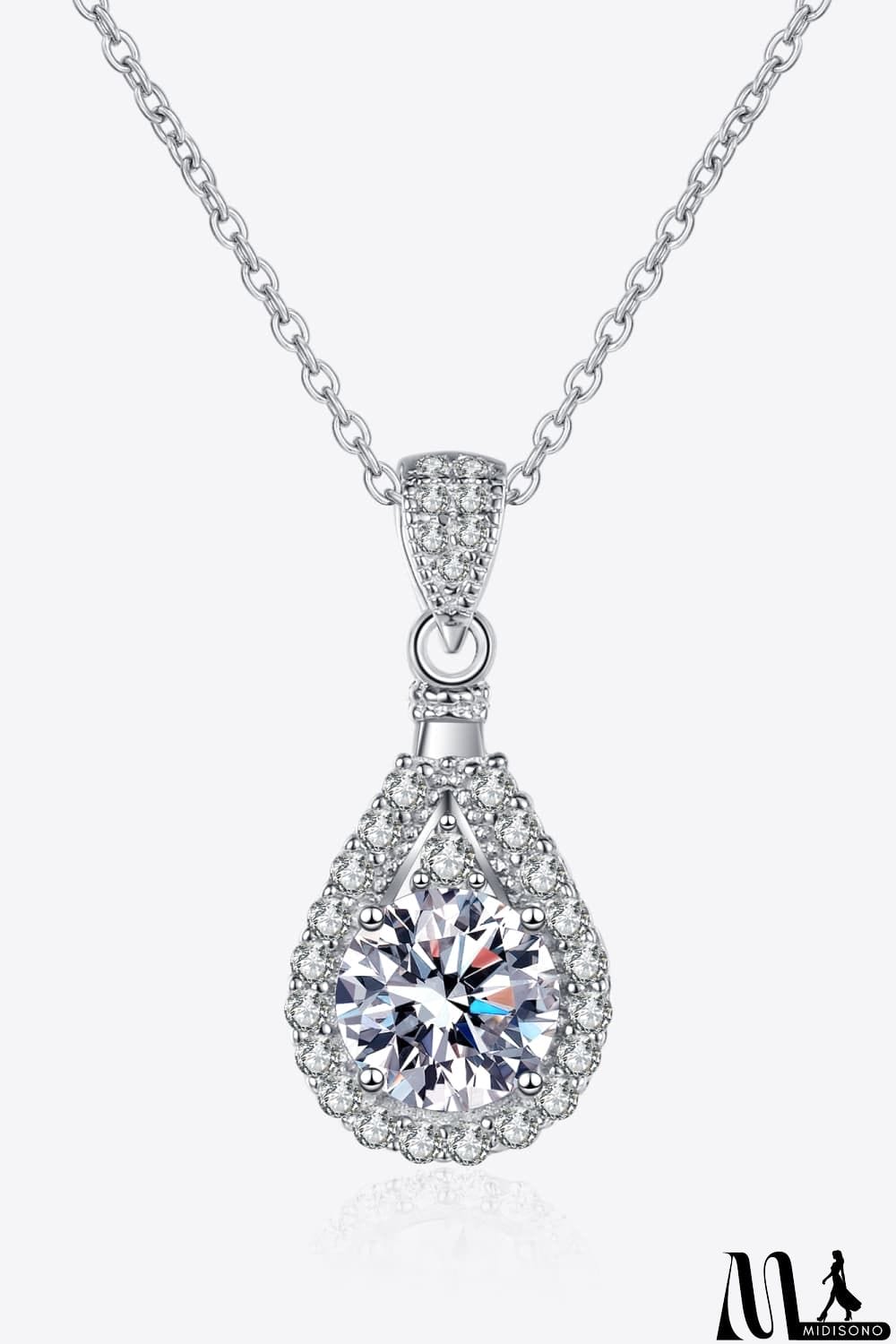MidiSono - 2 Carat Moissanite Teardrop Pendant 925 Sterling Silver Necklace