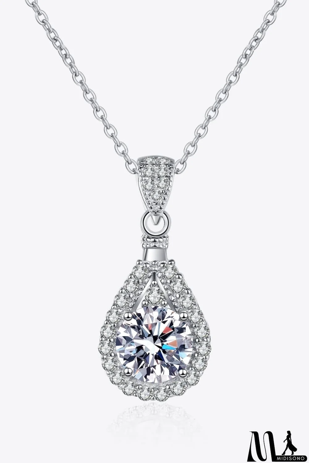 MidiSono - 2 Carat Moissanite Teardrop Pendant 925 Sterling Silver Necklace