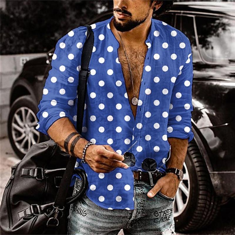 Men's Casual Polka Dot Print Loose Long Sleeve Shirt 33799511M