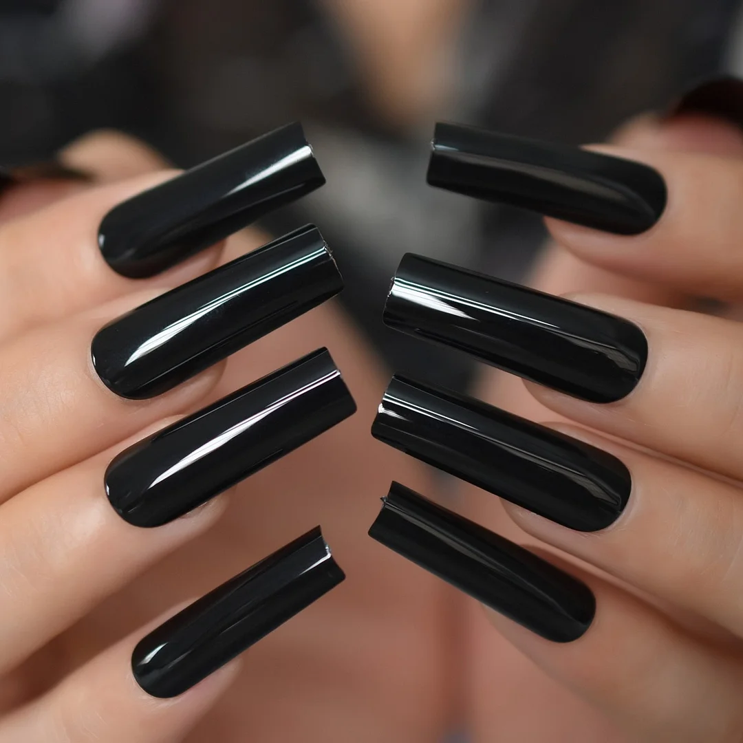 Glossy Big Glossy Fake Nials Reusable Square Nails Dark Green Medium Long Nails Manicure Design Fake Nails Pure Color To Choose-Nail Inspo