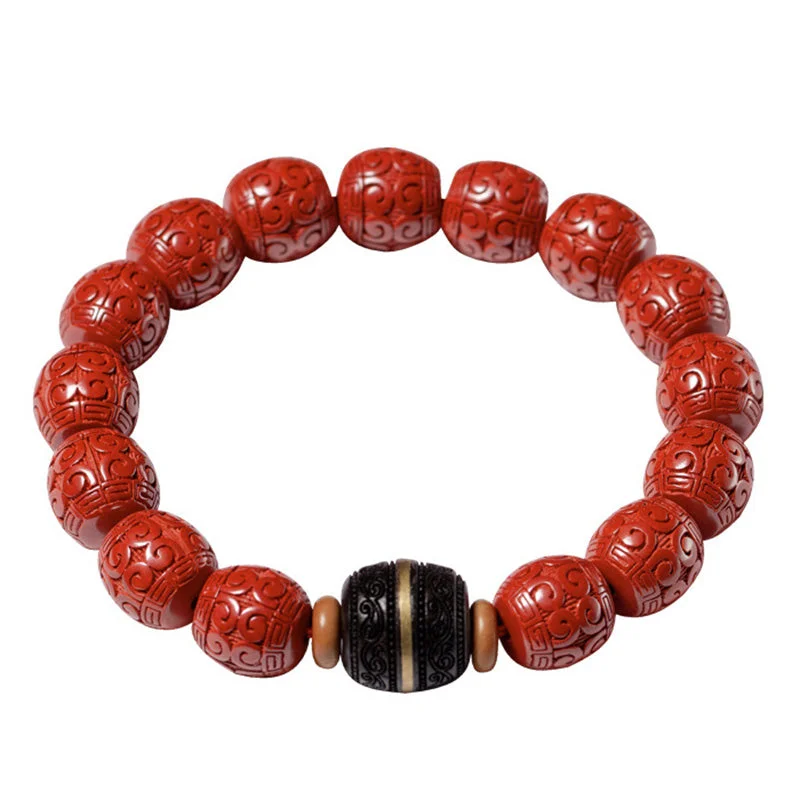 Natural Cinnabar Ebony Calm Blessing Charm Bracelet