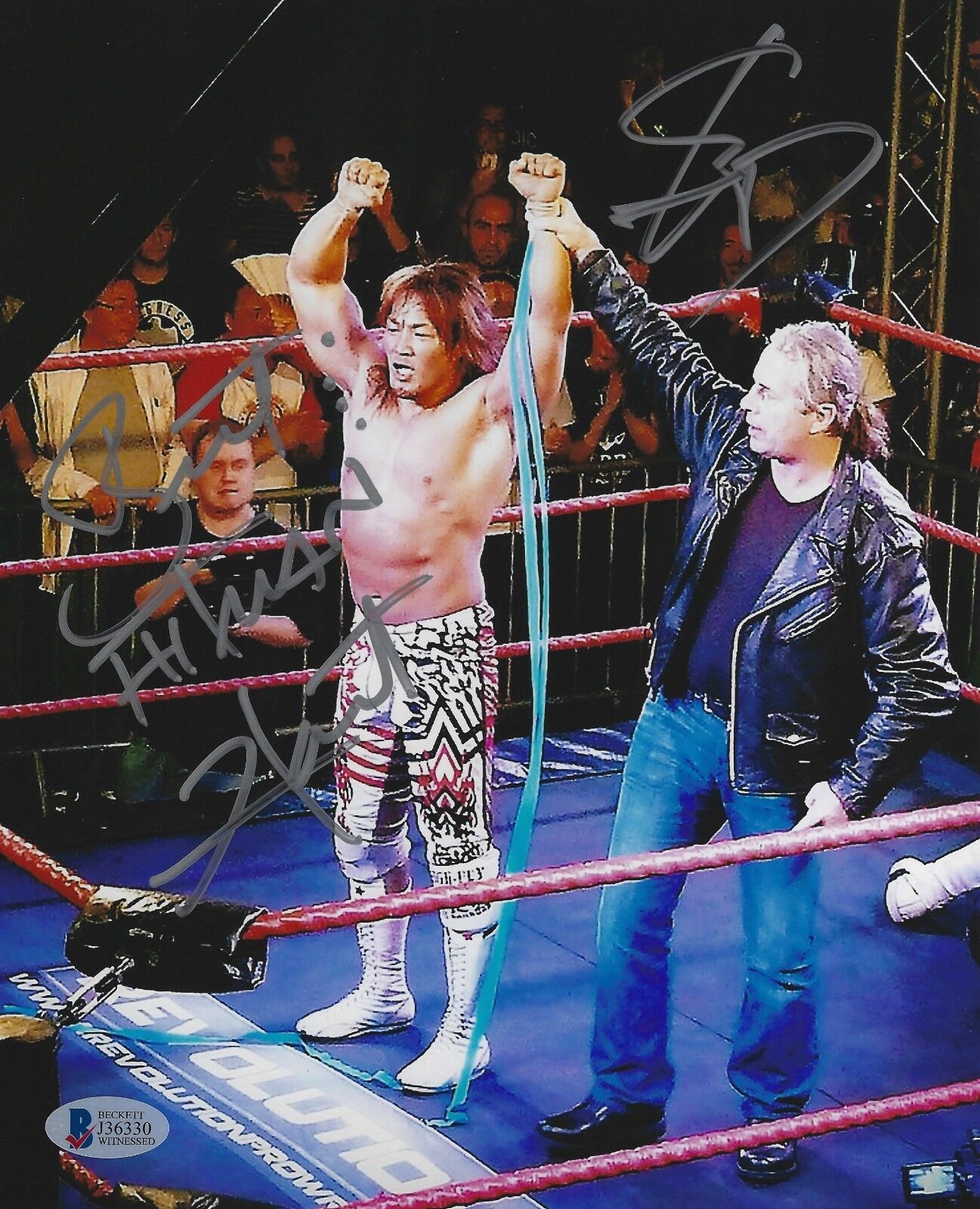 Bret Hart & Hiroshi Tanahashi Signed WWE 8x10 Photo Poster painting BAS Beckett COA Autograph