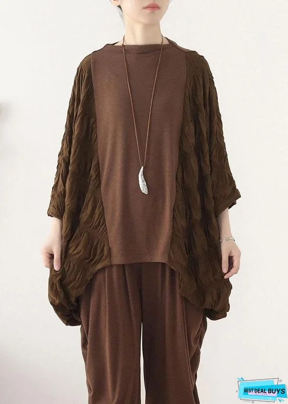 Style Chocolate Patchwork Wrinkled Top Fall