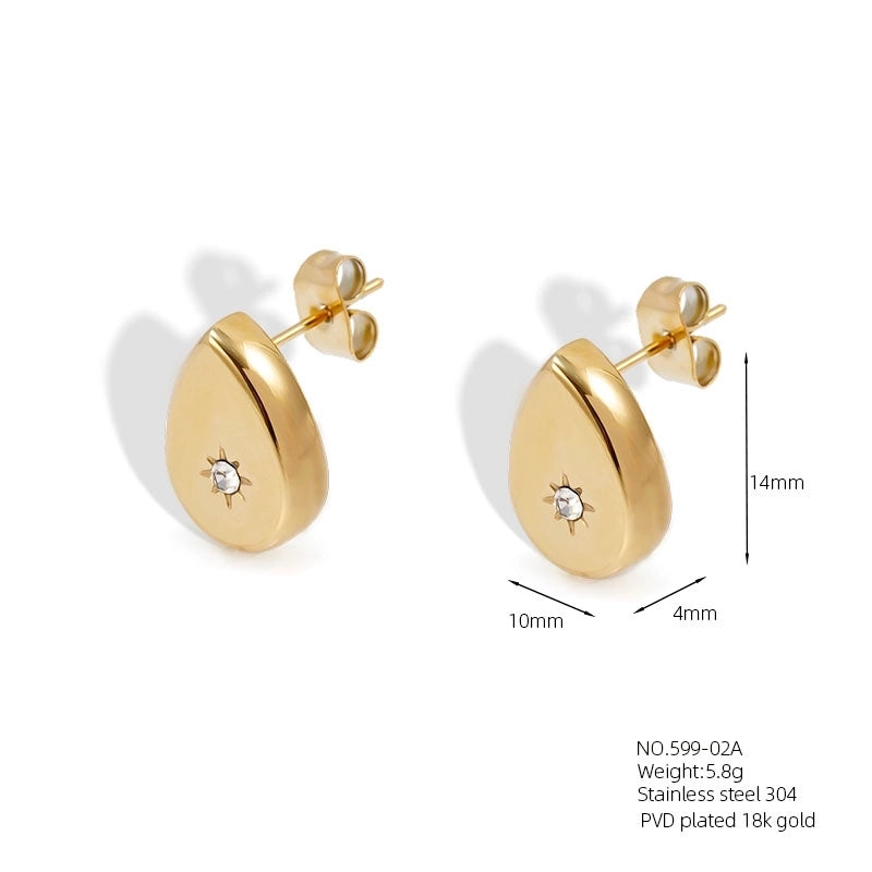 Casual Elegant Vacation Square Water Droplets 304 Stainless Steel Rhinestones 18K Gold Plated Inlay Earrings Necklace
