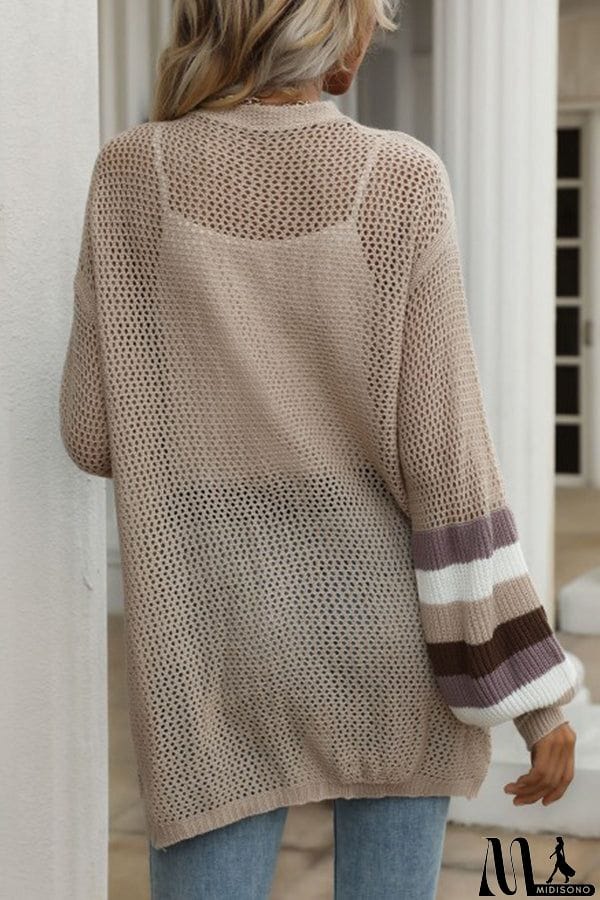 MidiSono - women's knitted colorblock loose hollow mesh breathable sweater coat