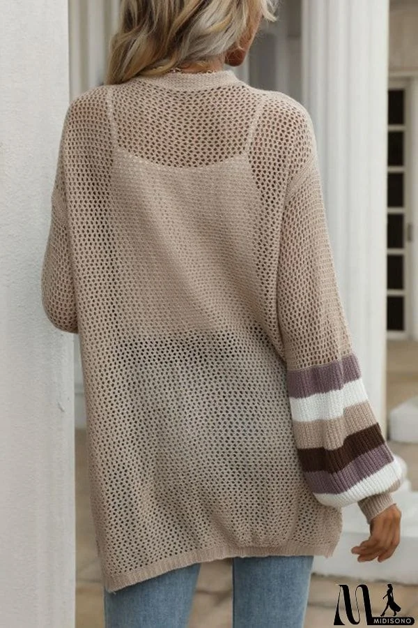 MidiSono - women's knitted colorblock loose hollow mesh breathable sweater coat