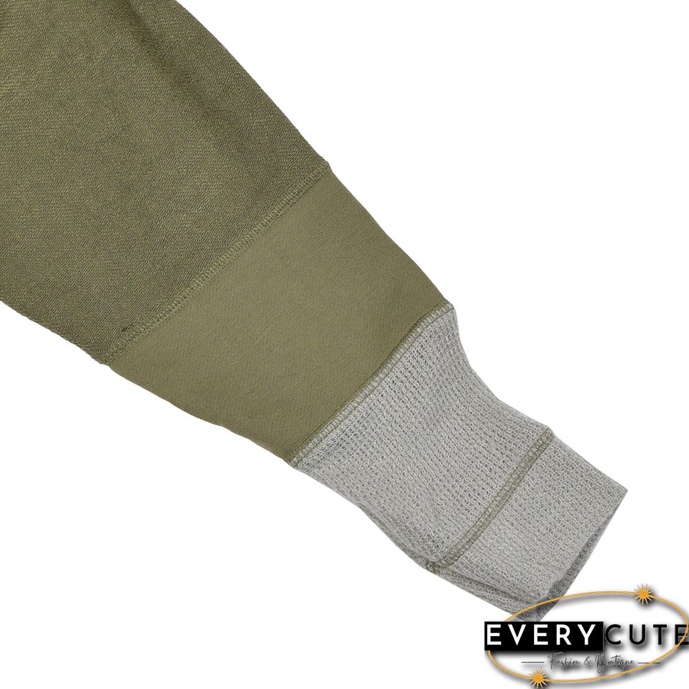 Waffle Knit Splice Army Green Pocket Hoodie