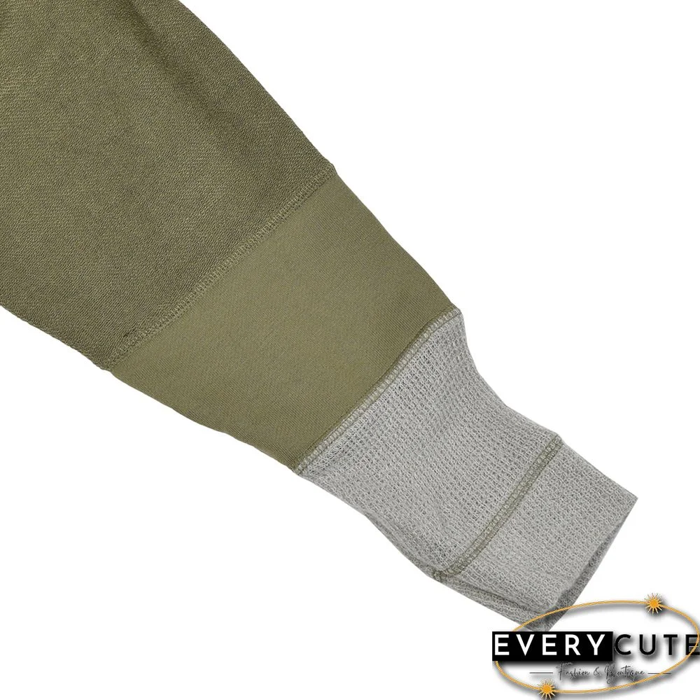 Waffle Knit Splice Army Green Pocket Hoodie