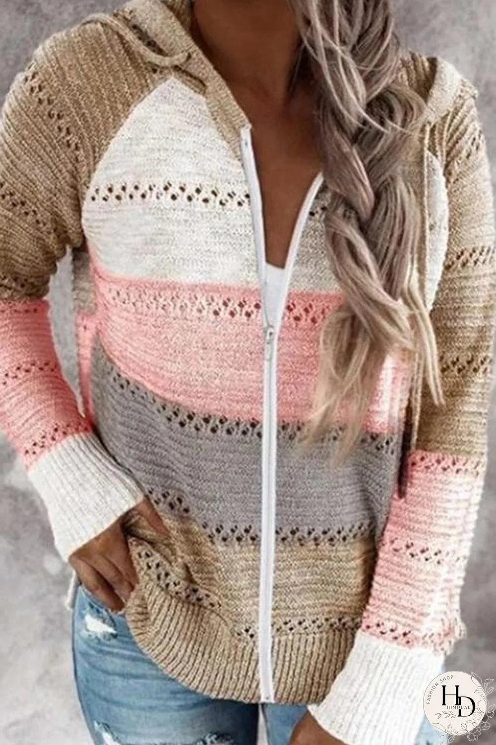 Gradient Zipper Hoodie Cardigan