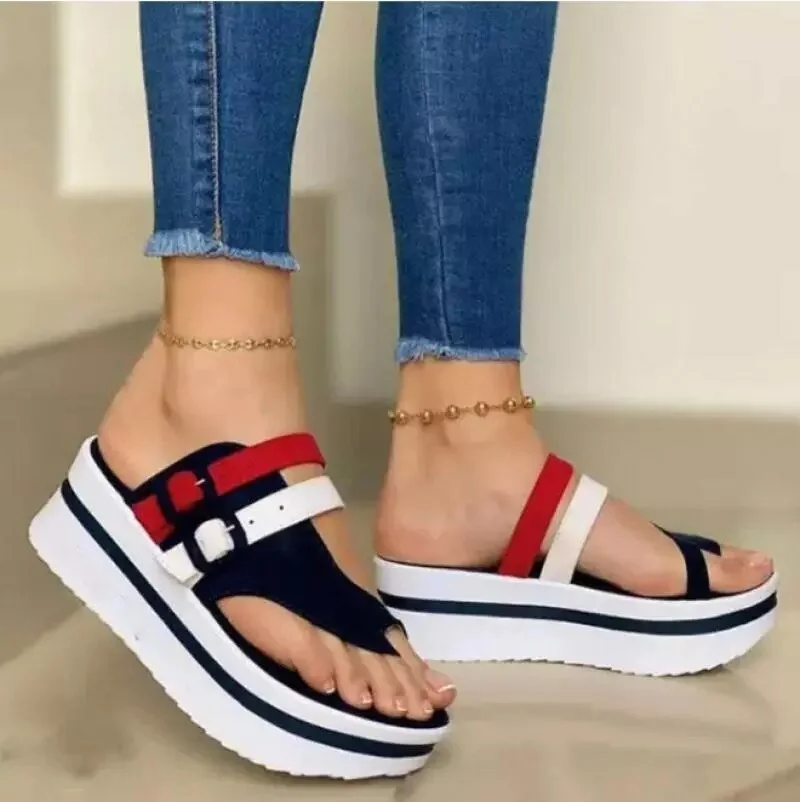 2021 Summer Wedges Shoes for Women Open Toe Beach Female Sandals Multicolor Slingback Sandals Platform Ladies Sandals Plus Size