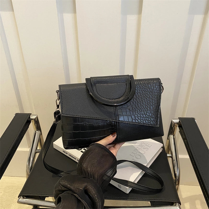 Women’s Pu Leather Color Block Streetwear Square Magnetic Buckle Crossbody Bag