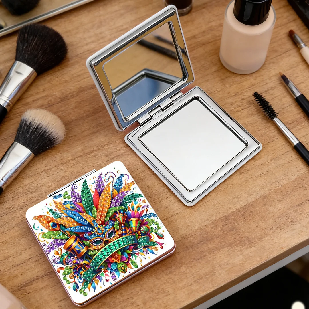 Mask-1 DIY Special Shaped Diamond Painting Compact Mirror Kits Diamond Art Painting Pocket Mirror for Beginners Adults Art Craft Woman Gifts