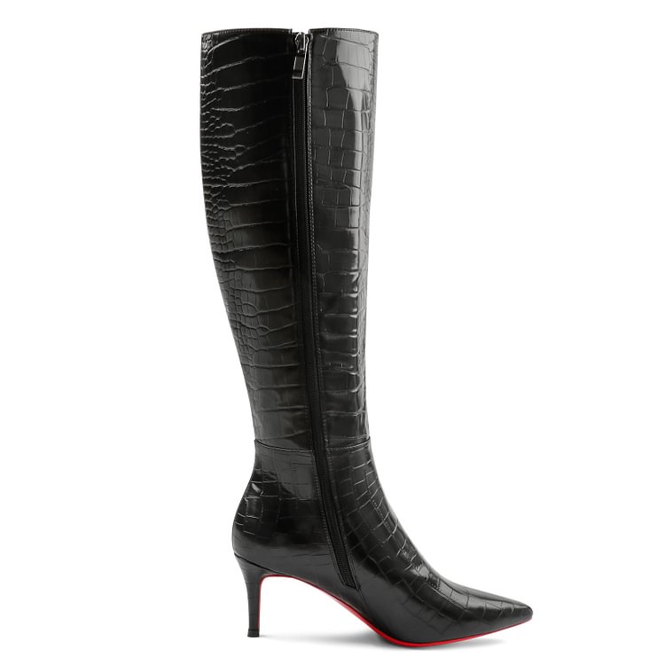 60mm Stylish Zipper Crocodile Red Bottoms Pumps High Heels Knee Boots VOCOSI VOCOSI