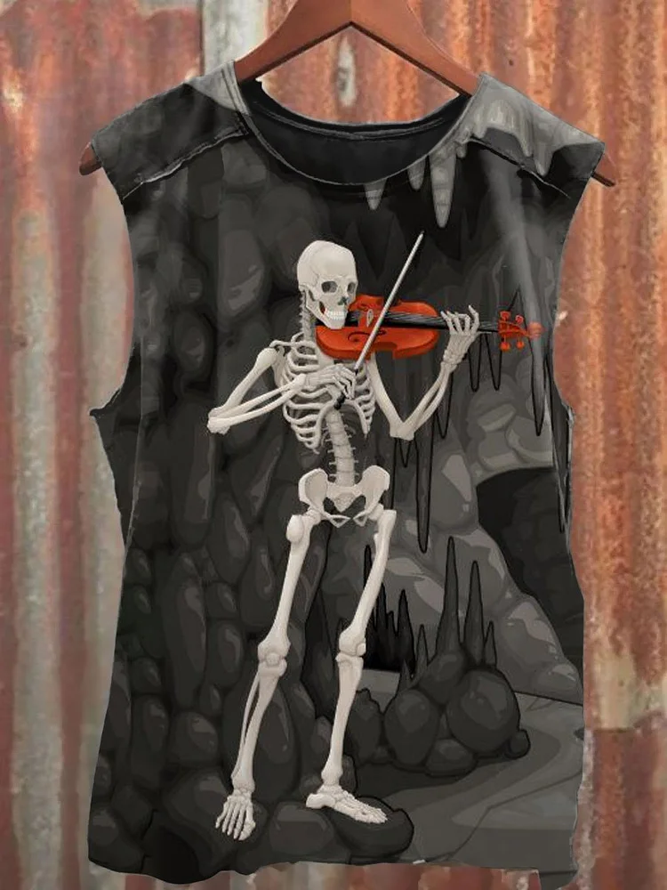 Halloween Skeleton Print Unisex Vest