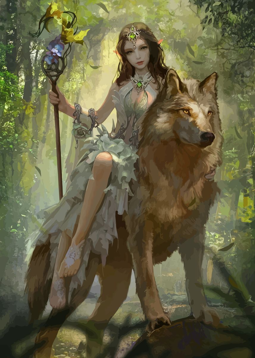 Angle Elf Girl And Wolf 40*50CM(Canvas) Full Round Drill Diamond Painting gbfke