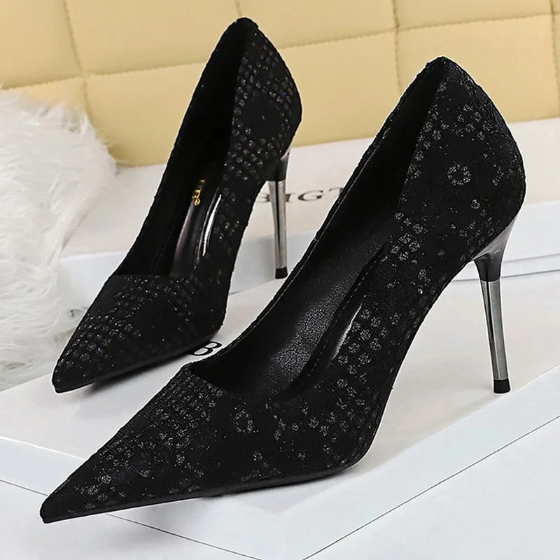 BIGTREE Shoes Fashion Women Pumps Sequin Cloth Pumps Women Shoes Stiletto High Heels Wedding Shoes Women Heels Plus Size 42 43