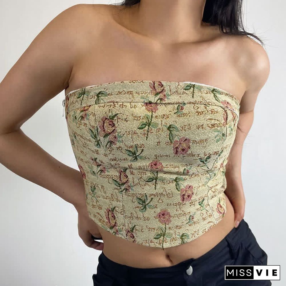 Vintage Rose Print Crop Top