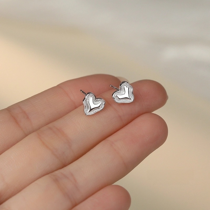 1 Pair 925 Sterling Silver 925 Sterling Silver Earrings Heart Shape Ear Studs