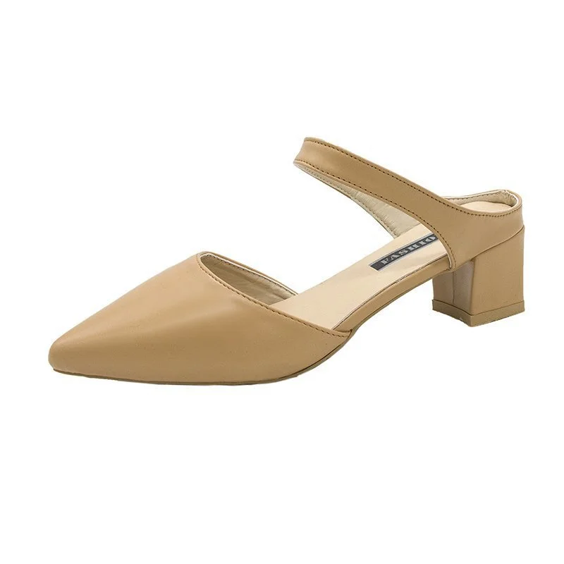 Breakj Breakj Spring And Summer Korean Version Of The Bag Head With Cold Slippers Female Pointed Word Thick Heel Half-Slippers High Heels Thin